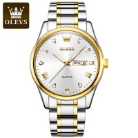 "Olevs 5563 Silver & Golden Two Tone Stainless Steel Analog Wrist Watch For Men - White & Silver & Golden "